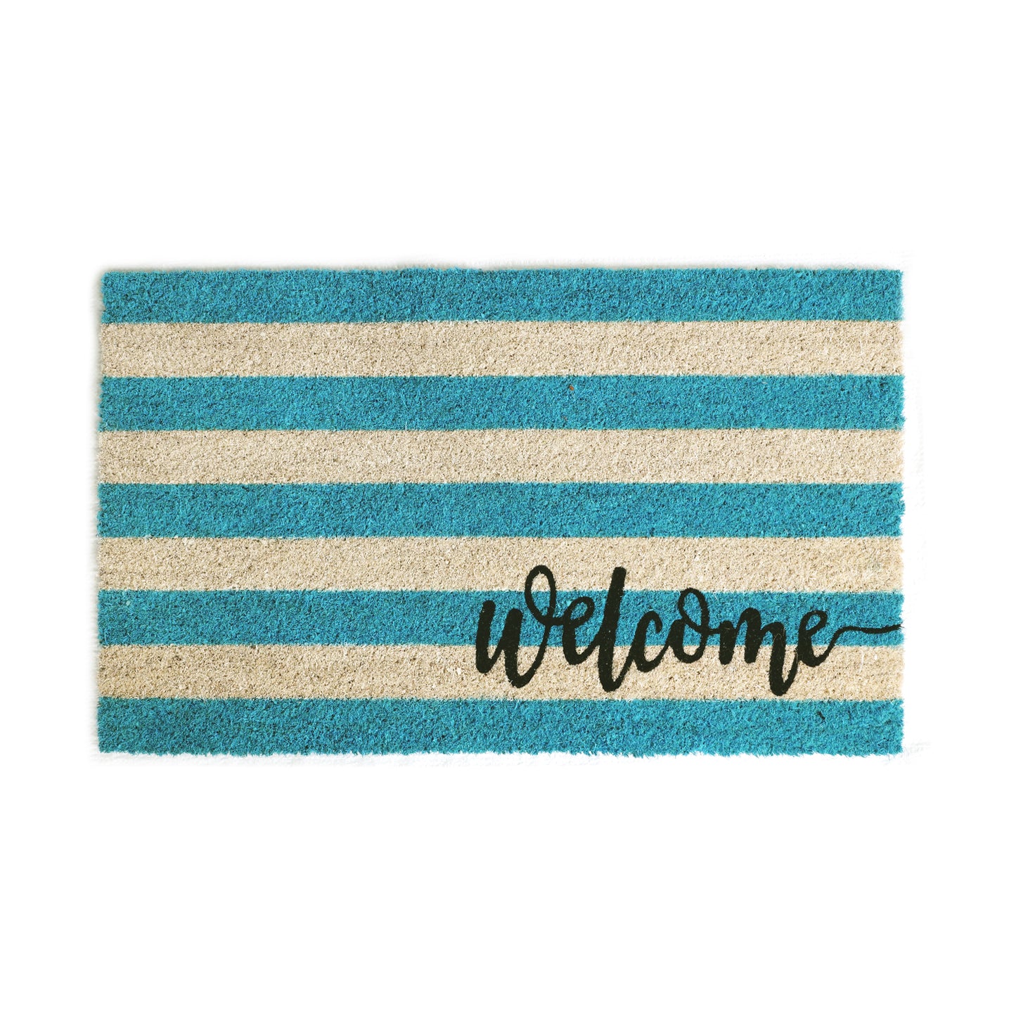 OnlyMat Retro Blue Stripe Welcome Printed Natural Coir Entrance Door Mat