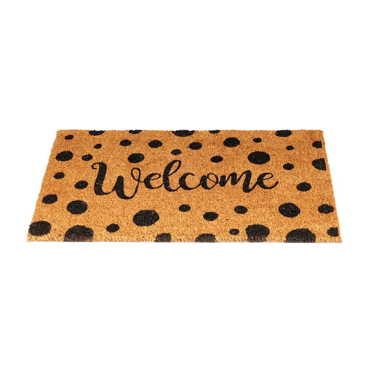 OnlyMat Black Polka Dot Welcome Printed Natural Coir Entrance Door Mat
