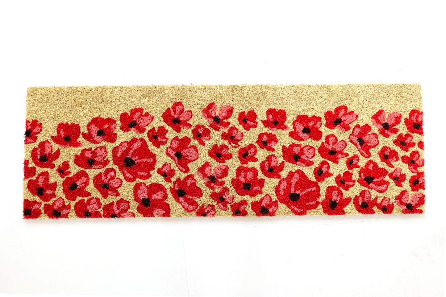 OnlyMat Flower printed Natural Coir Entrance Door mat for Double Door or Wide Door - 40cm x 120cm