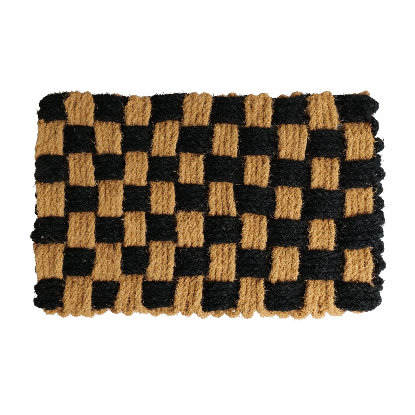 OnlyMat Black & Natural CrisCross Knotted Coir Rope Mat