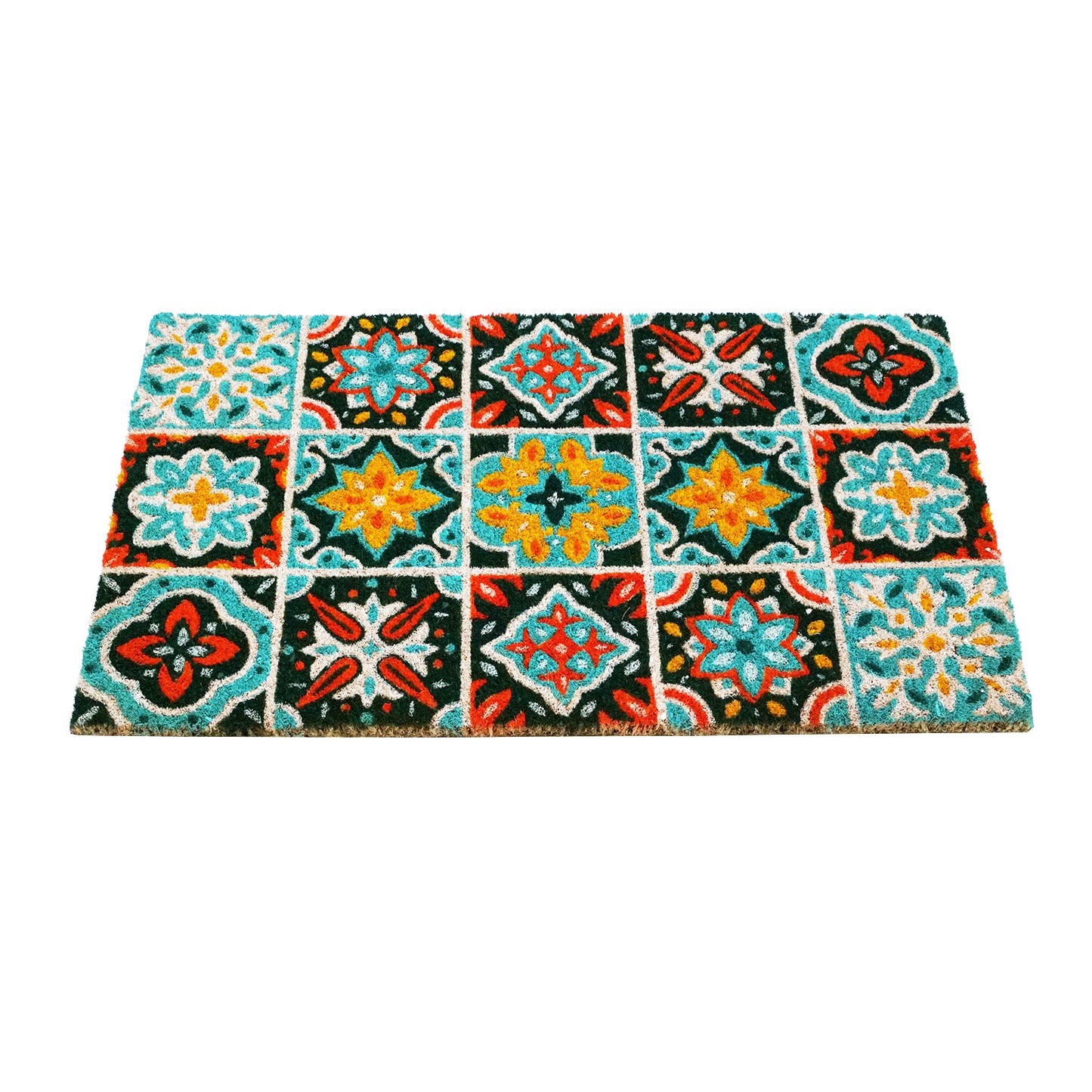 OnlyMat Flower Pattern Mosaic Tile Printed Coir Door Mat