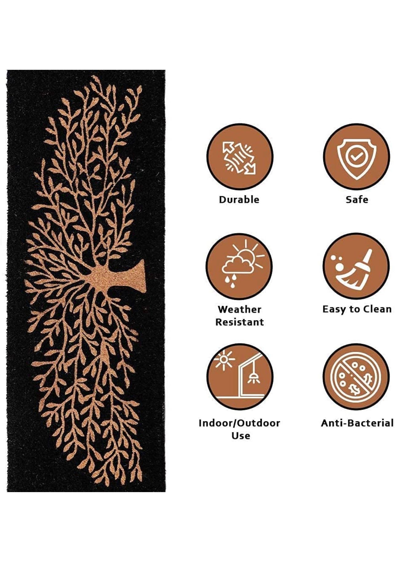 OnlyMat Black and Brown Long Tree Design Coir Floor Mat