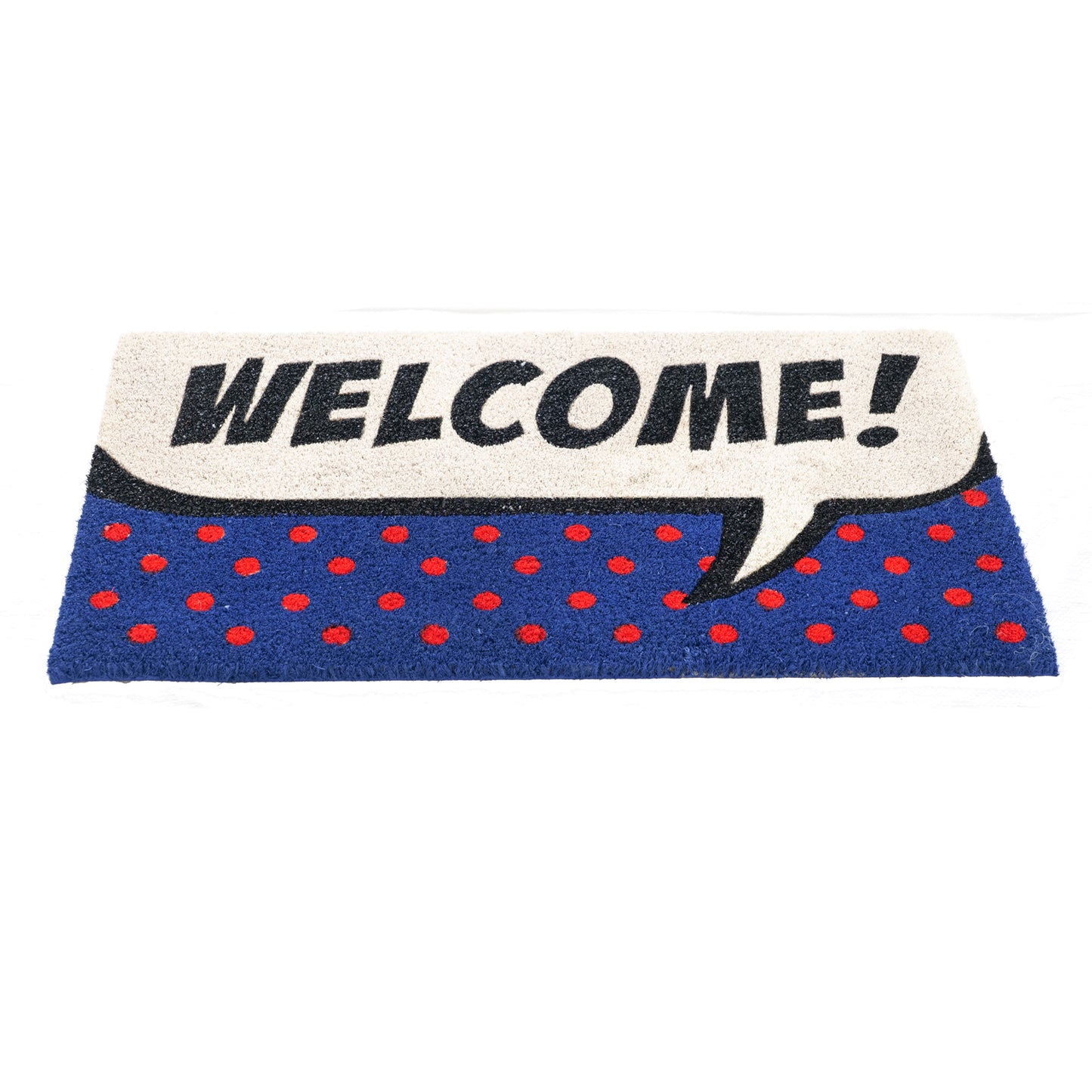 OnlyMat Welcome with Polka Dots Pop Art Fun Design Printed Natural Coir Door Mat