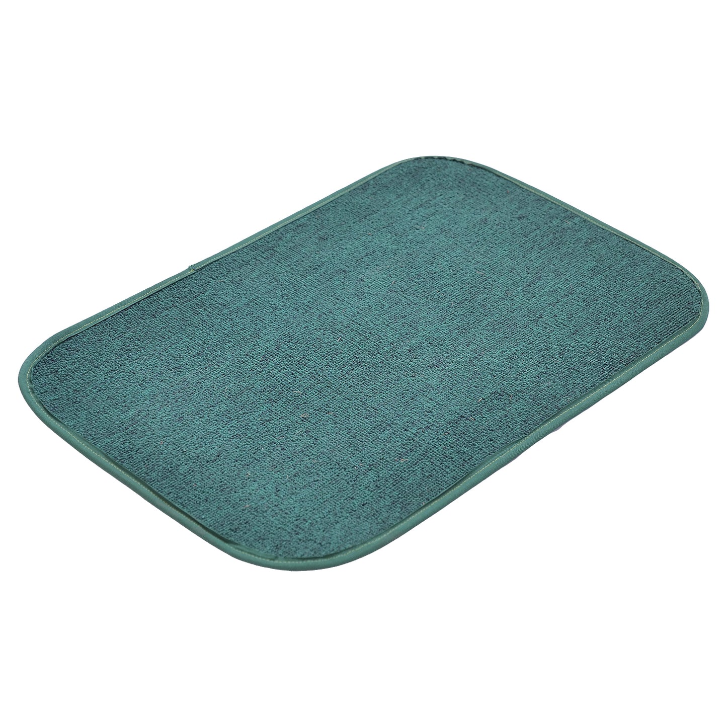 A green rectangular doormat with a textured surface and a non-slip backing.