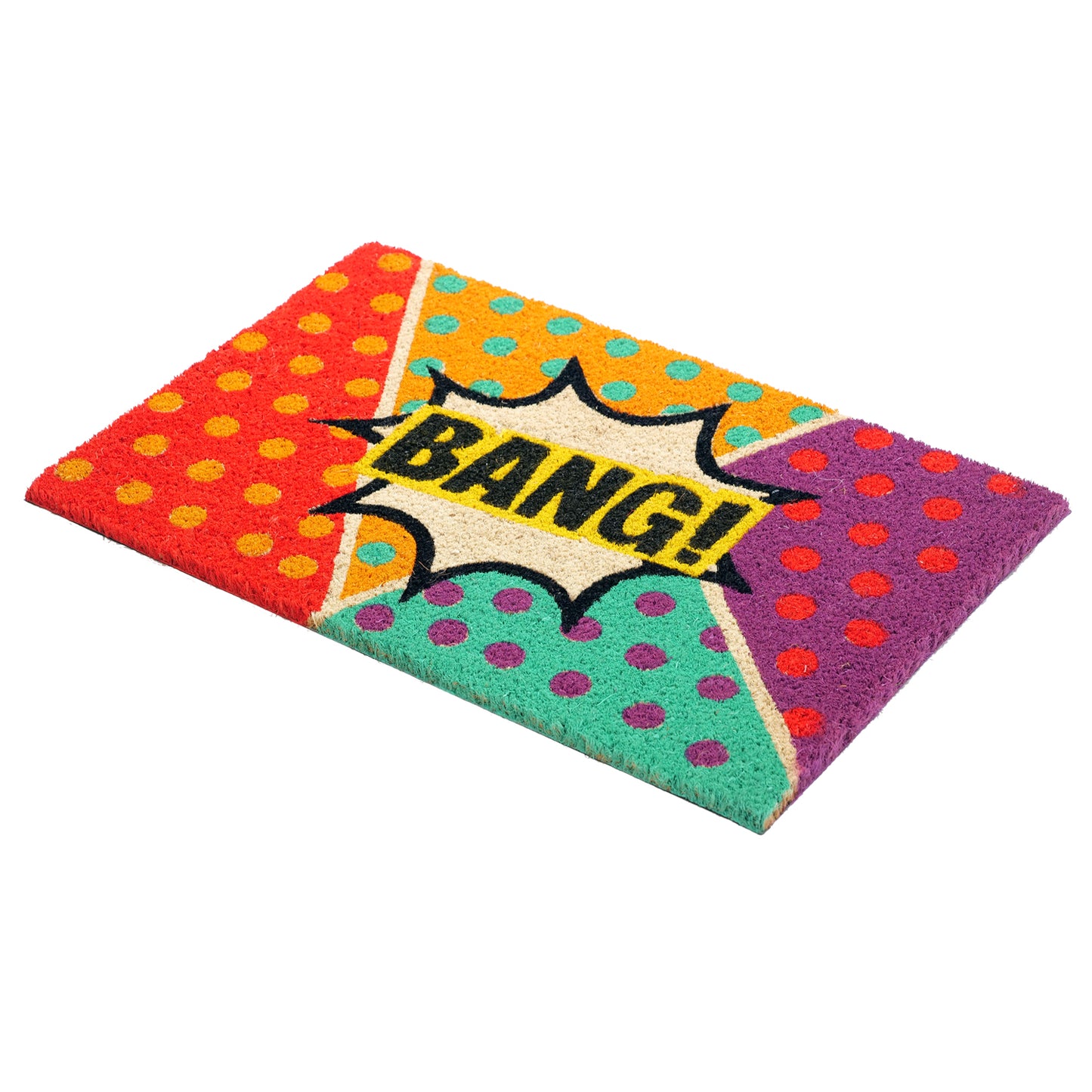 OnlyMat BANG Pop Art Fun Design Printed Polka Natural Coir Door Mat