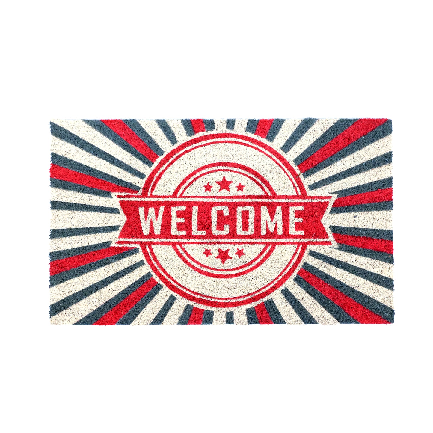 OnlyMat Retro WELCOME Red and Grey Printed Natural Coir Entrance Mat