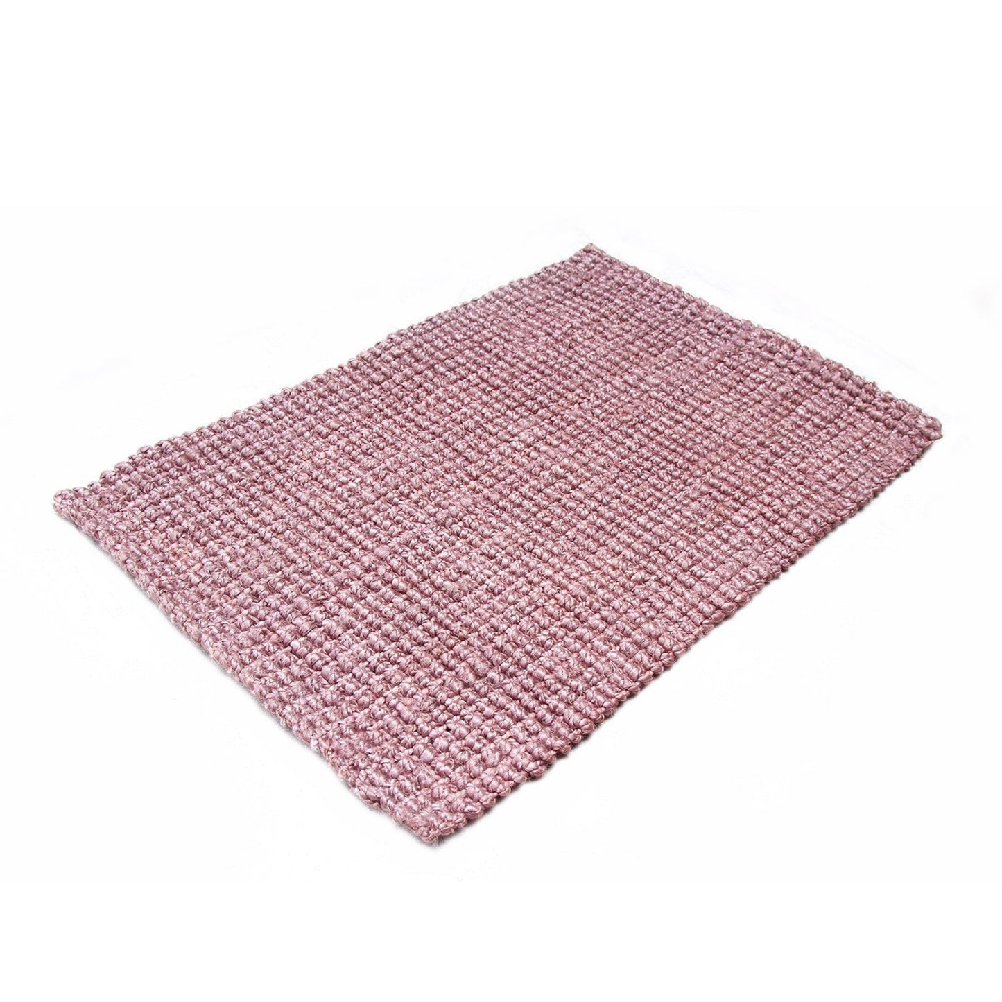 Pink textured jute rug on a white background