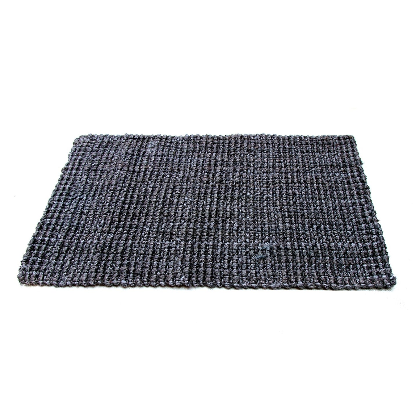 Textured grey jute rmat on a white background