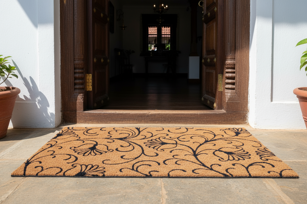 OnlyMat Elegant Scroll & Vine Coir Doormat with Anti-Slip Backing