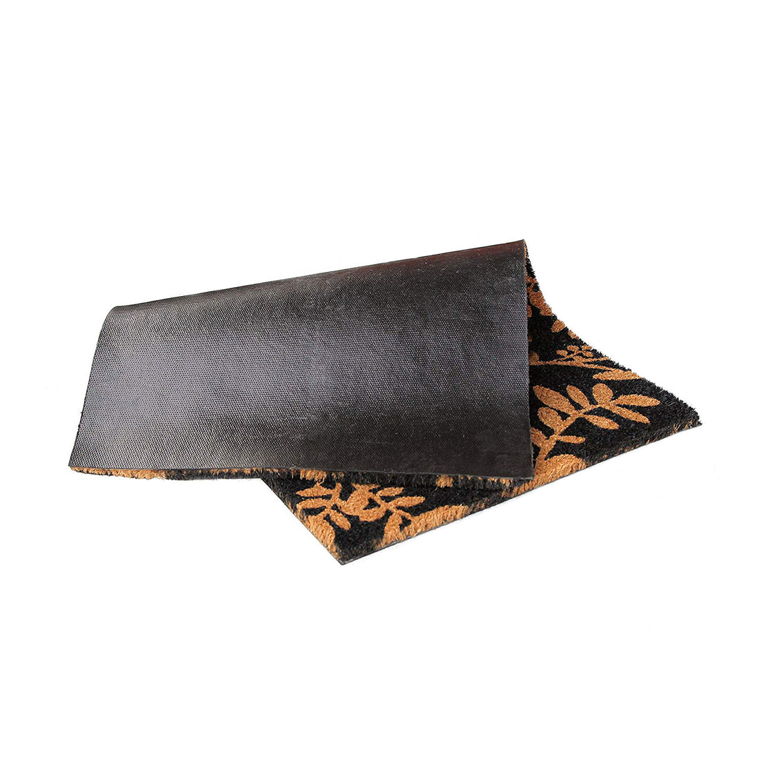 OnlyMat Elegant Leaf & Bird Design Printed Black Natural Door Floor Mat