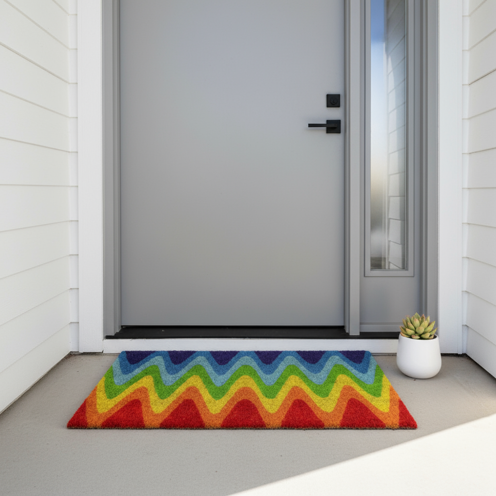 OnlyMat Pride Rainbow Wavy Coir Doormat  with Anti-Slip Backing