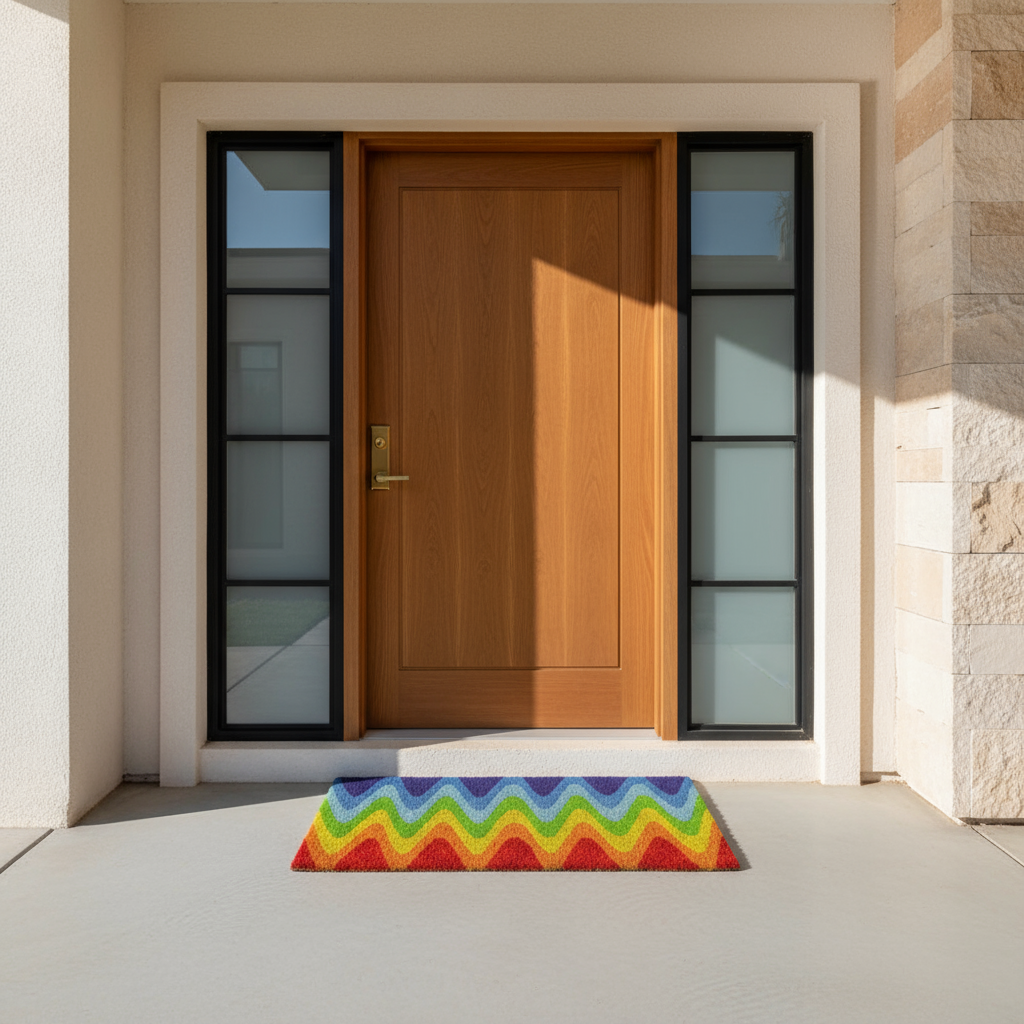 OnlyMat Pride Rainbow Wavy Coir Doormat  with Anti-Slip Backing