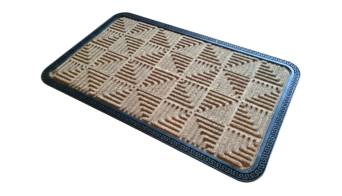 
                      
                        Textured doormat with geometric pattern on a white background
                      
                    
