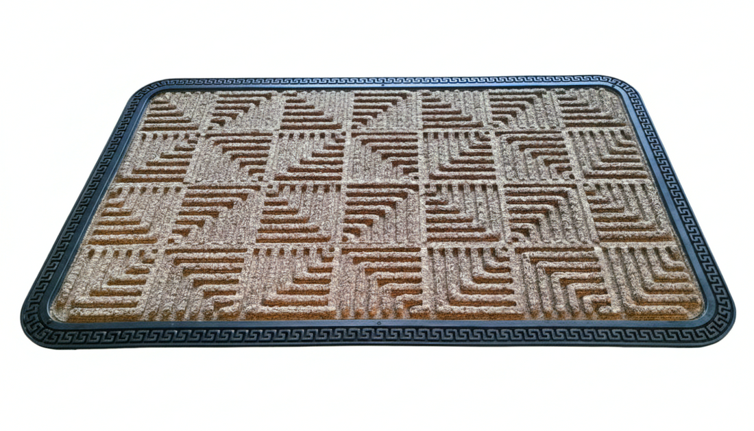 
                      
                        Textured doormat with geometric pattern on a white background
                      
                    