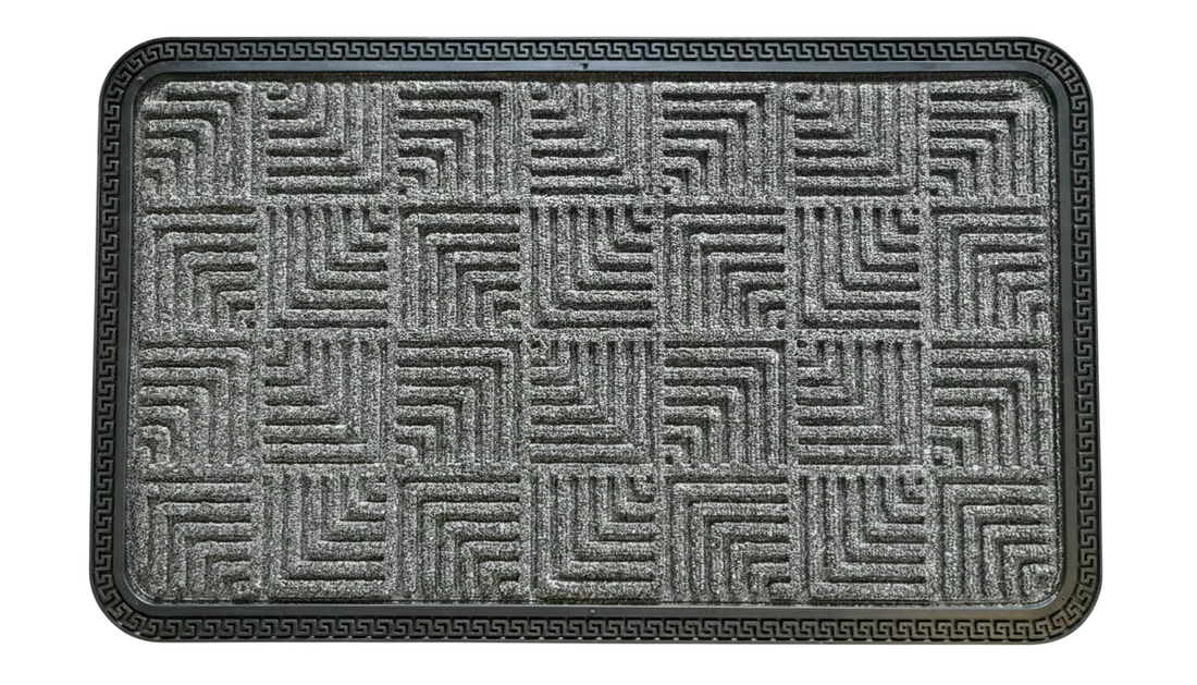 
                      
                        Gray doormat with geometric pattern on a white background
                      
                    