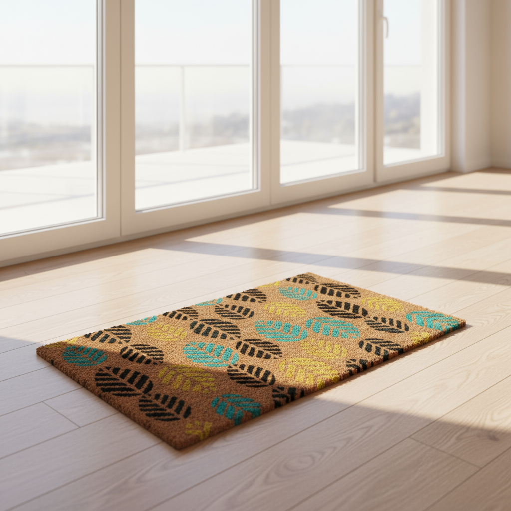 Natural Coir Doormat – Contemporary Leaf Pattern Anti-Slip – 45x75cm