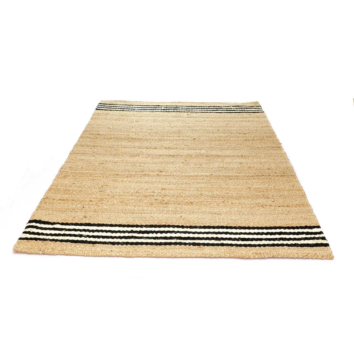 Artisan Luxe Rug - Black and White Stripes - Carpet Weave - Jute Carpet