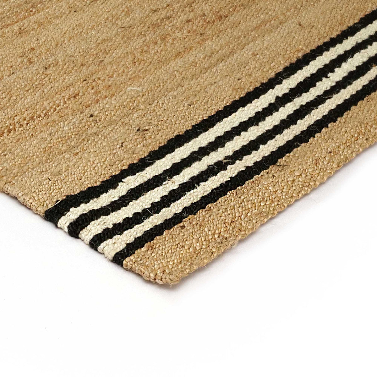 OnlyMat Artisan Luxe Rug - Black and White Stripes - Carpet Weave - Jute Carpet