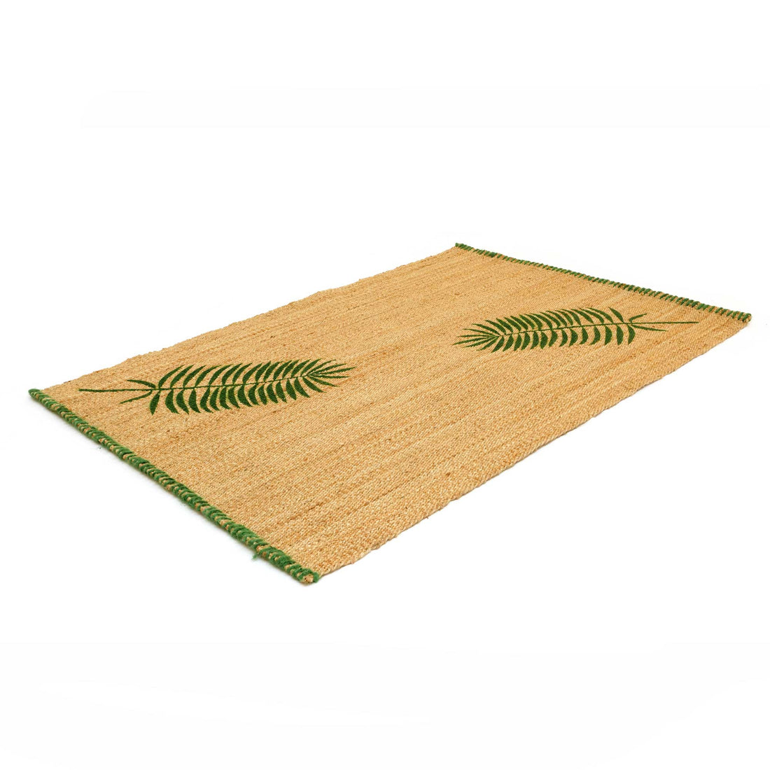 
                      
                        Jute mat with green leaf patterns on a white background
                      
                    