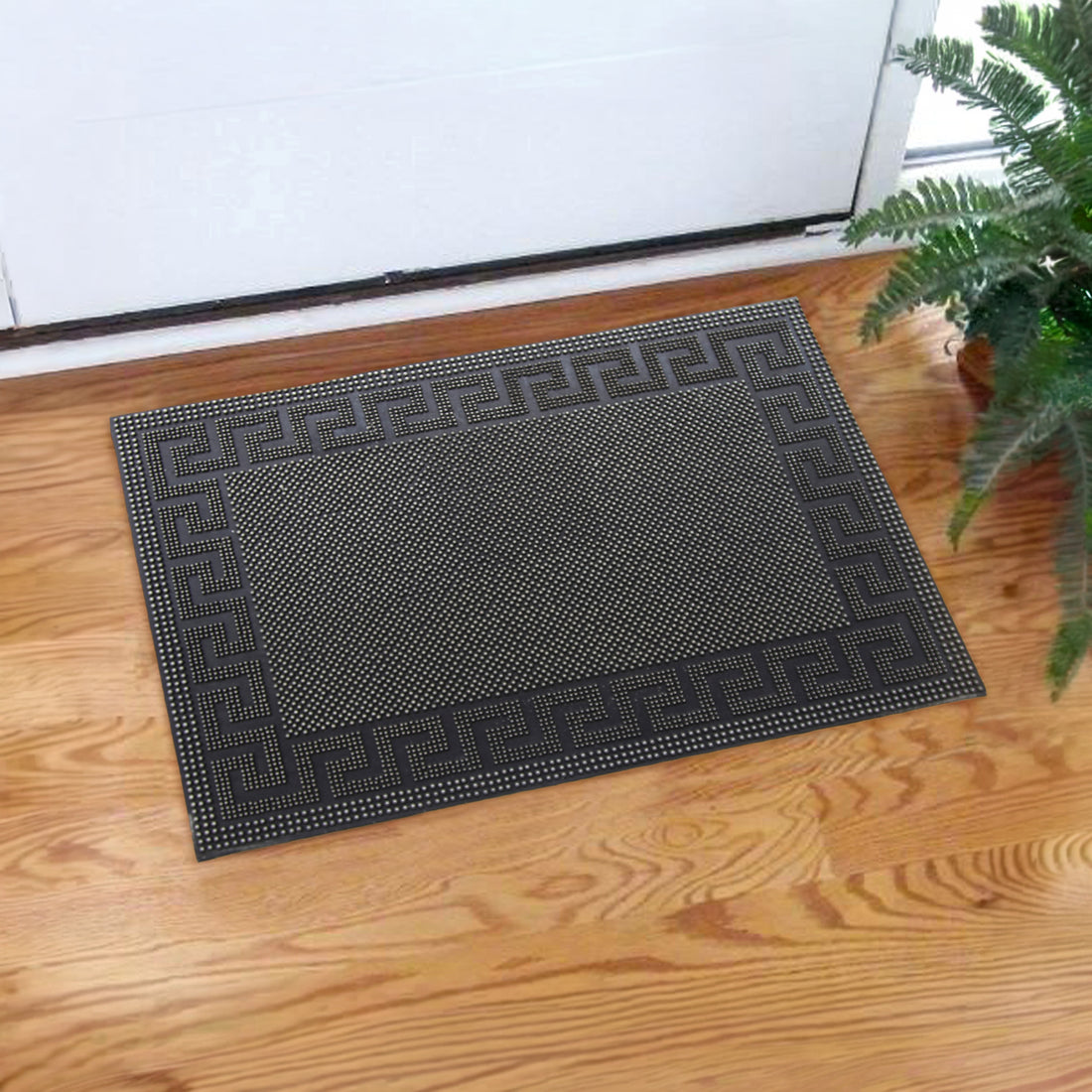 OnlyMat Lightweight Black Rubber Pin Mat with Designer Pattern Border