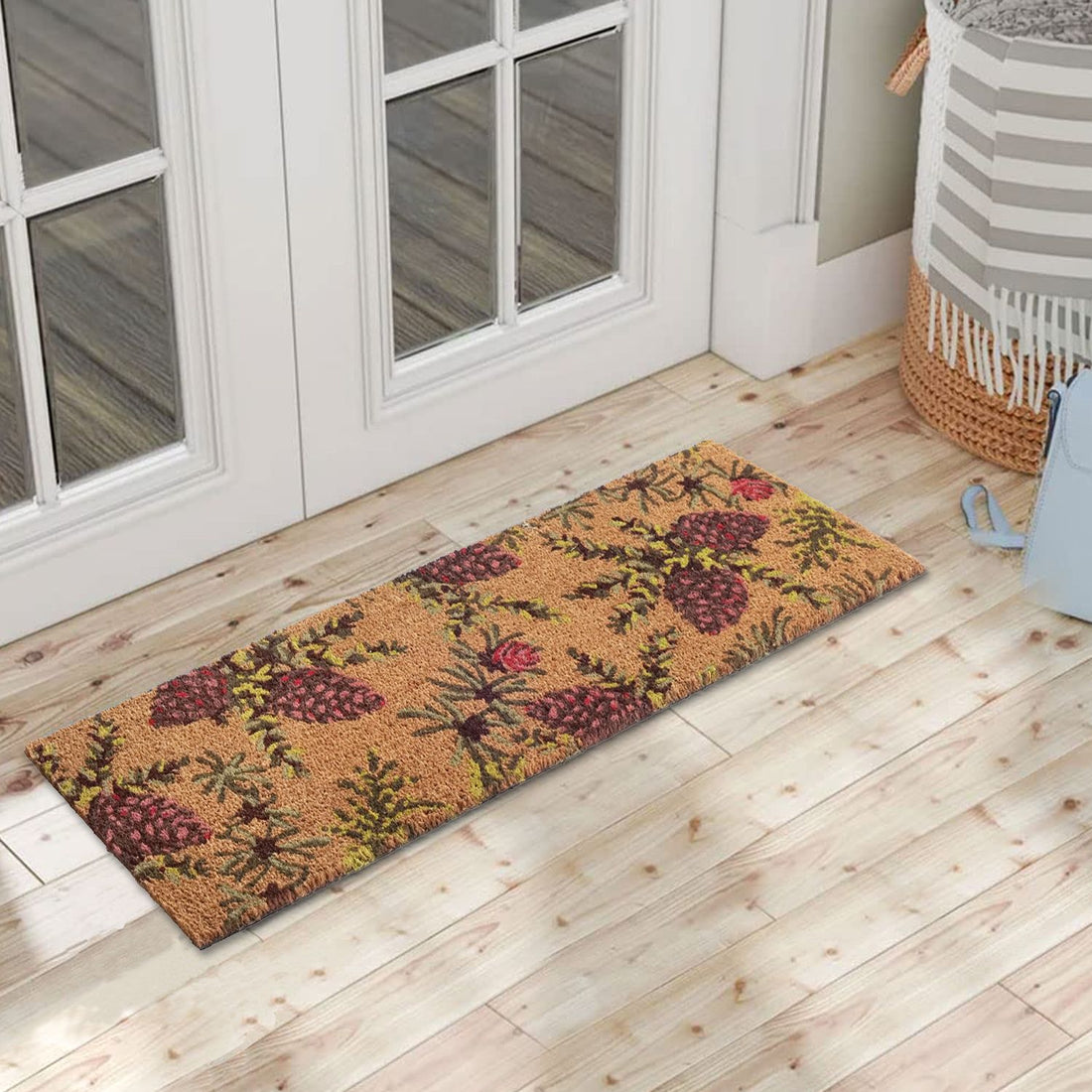 OnlyMat Charming Floral Pinecone Coir Doormat with Anti-Slip Backing