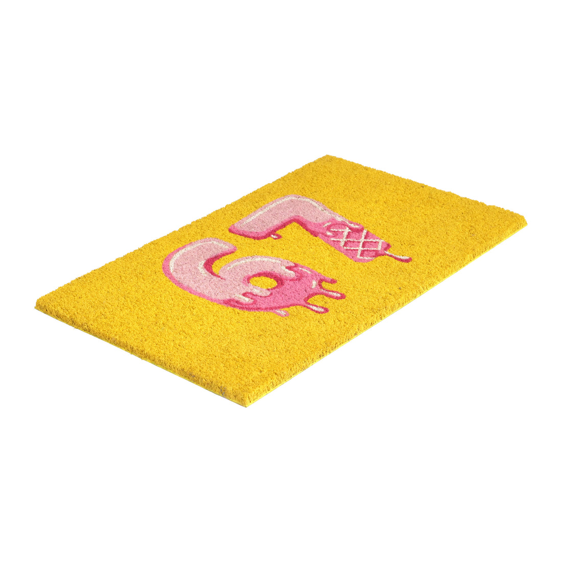 
                      
                        A yellow rectangular doormat with a pink melting ice cream cone graphic, shown at an angle on a plain white background.
                      
                    