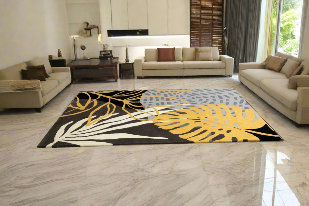 OnlyMat HandTufted Luxe Rug - Modern Leaves  - Bamboo Silk Carpet