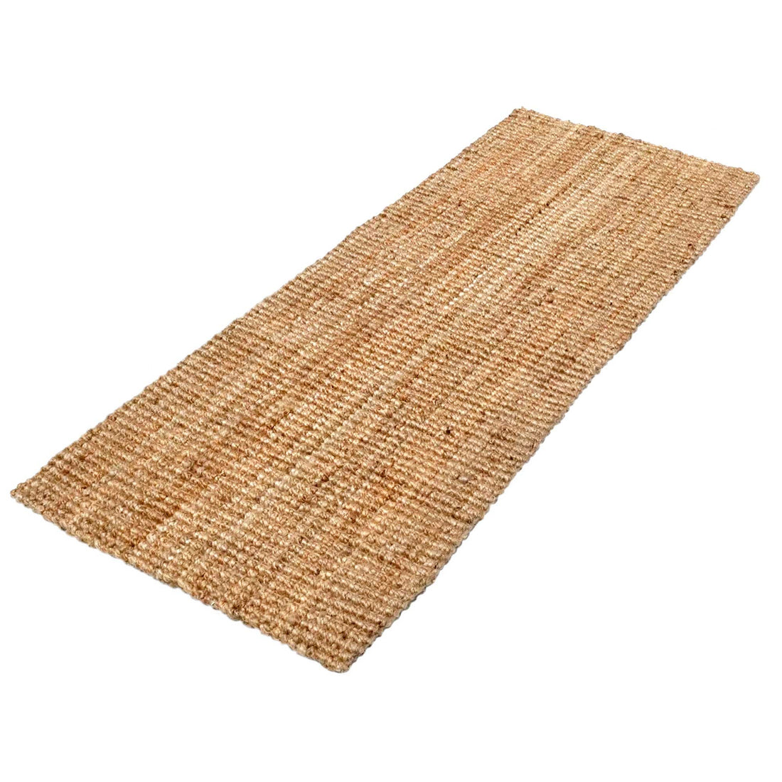 Beige woven jute mat on a white background