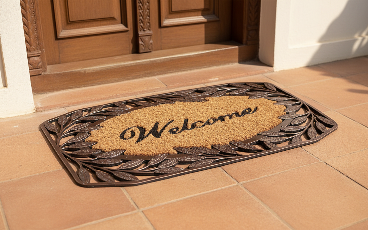 ओनलीमैट लीफ डिज़ाइन बॉर्डर रबर कॉयर डोरमैट