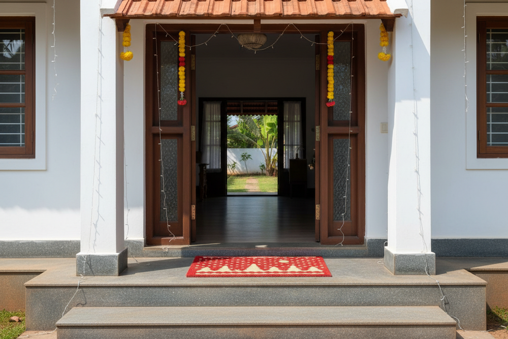 ओनलीमैट स्टाइलिश लाल क्रिसमस थीम प्राकृतिक कॉयर डिजाइनर फ्लोर मैट