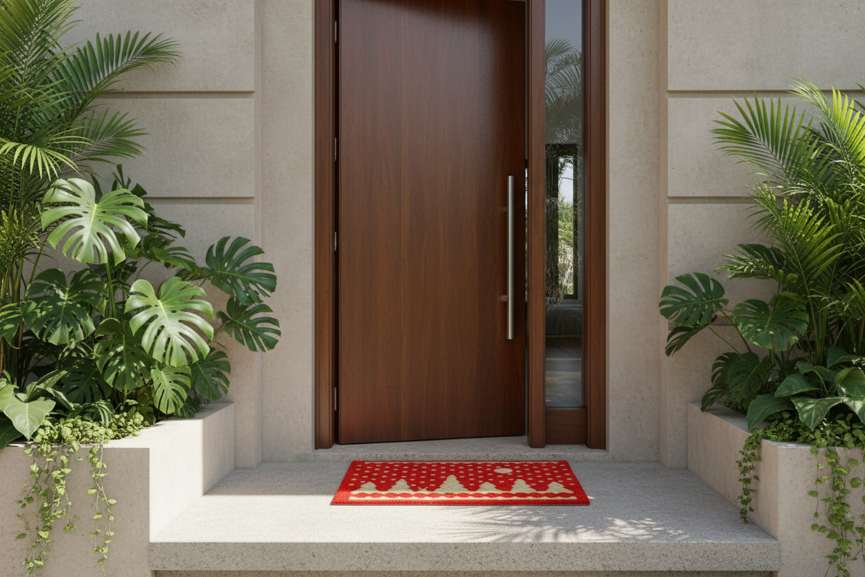 ओनलीमैट स्टाइलिश लाल क्रिसमस थीम प्राकृतिक कॉयर डिजाइनर फ्लोर मैट