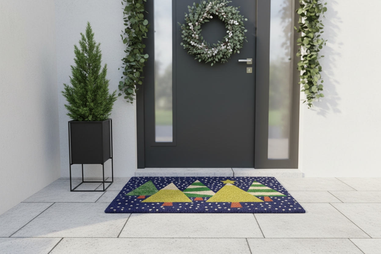 OnlyMat Modern Geometric Christmas Tree Coir Mat with Anti-Slip Backing