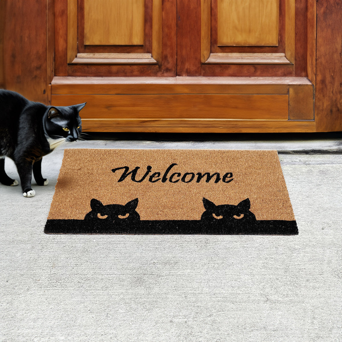 OnlyMat Peeping Cats Welcome Printed Coir Entrance Doormat