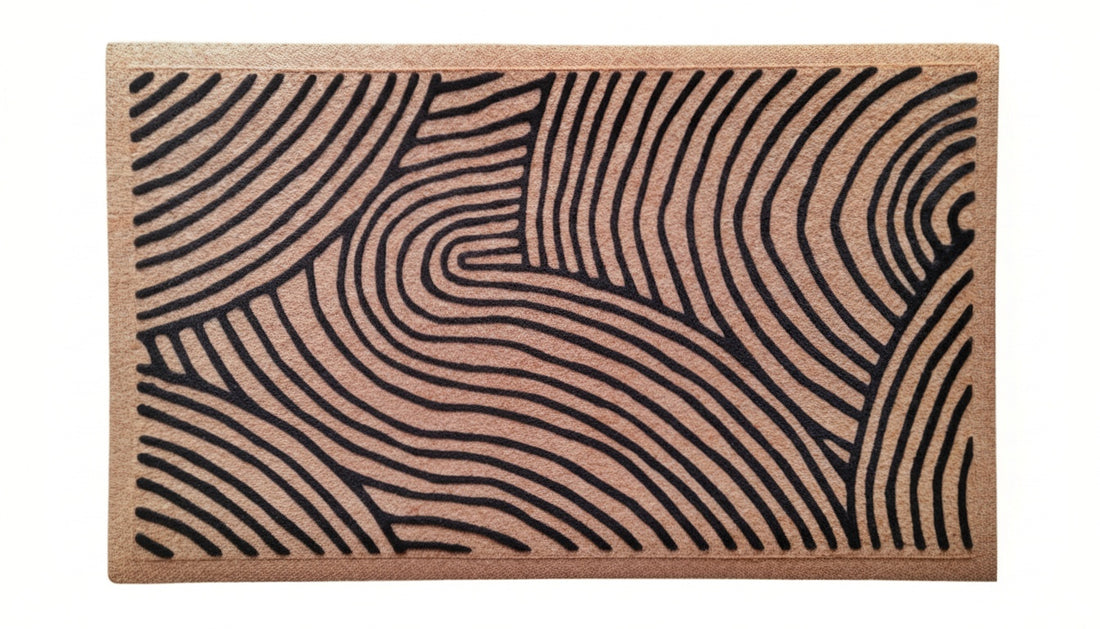 Doormat with wavy line pattern on a plain background