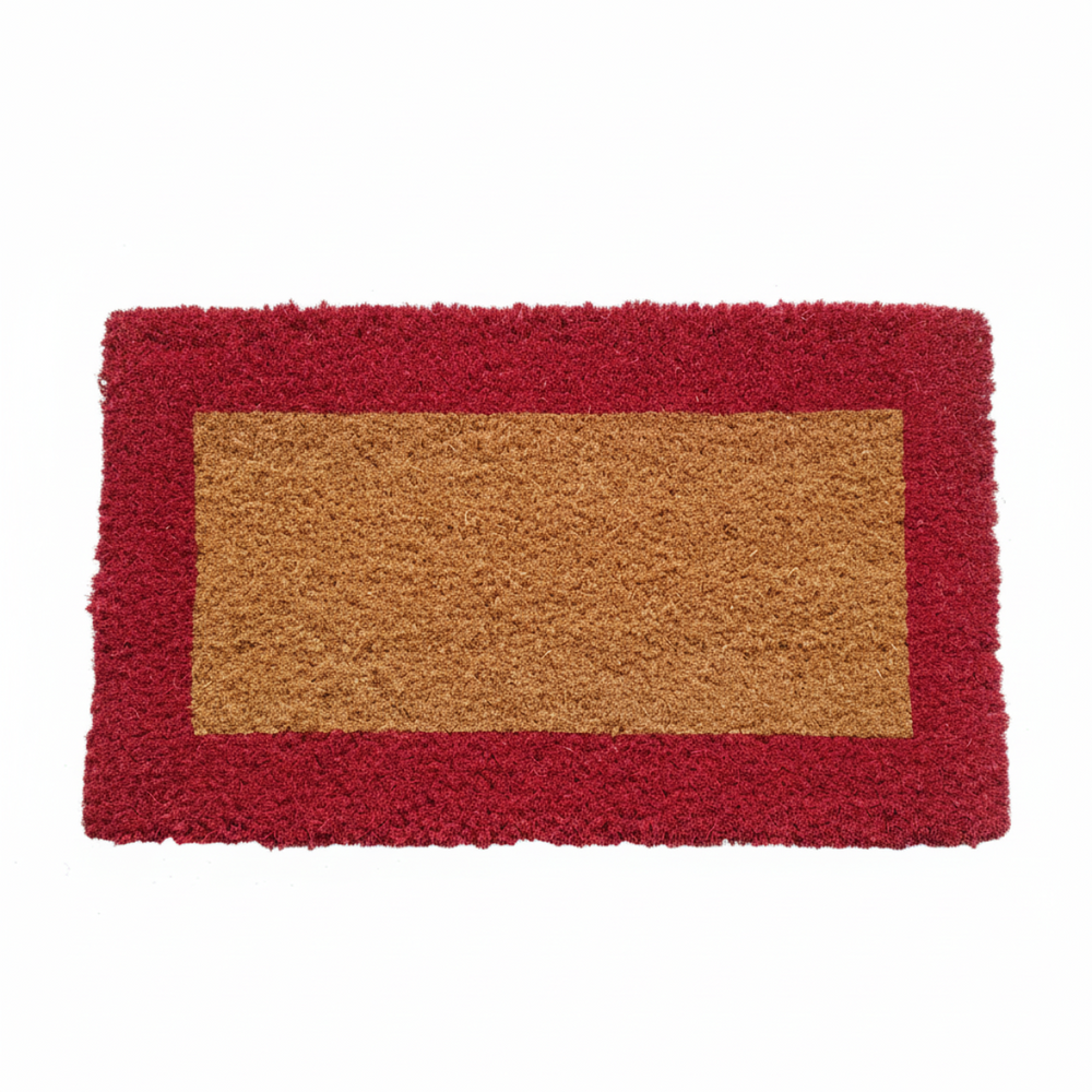 
                      
                        Rectangular doormat with red border and brown center on a white background
                      
                    