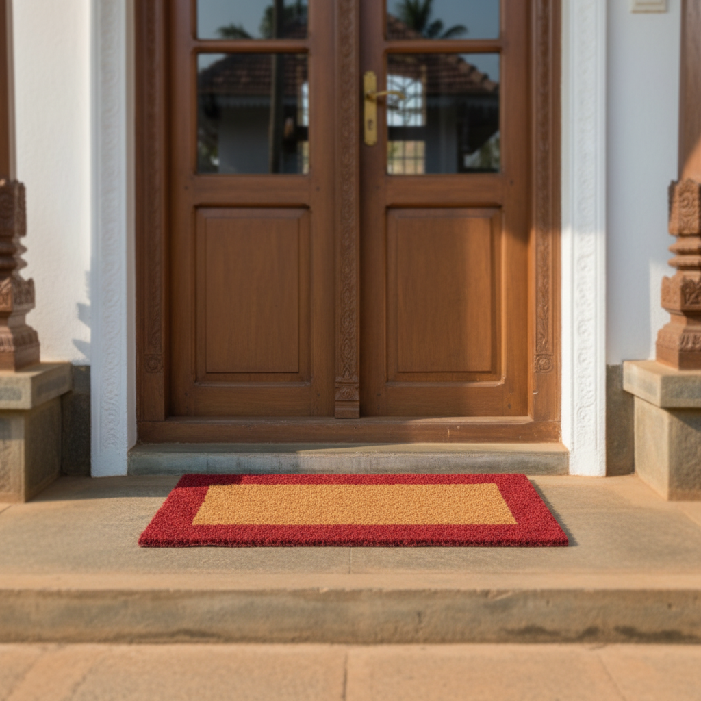 OnlyMat 100% Handloom 3cm Thick Coir Doormat with Maroon Border