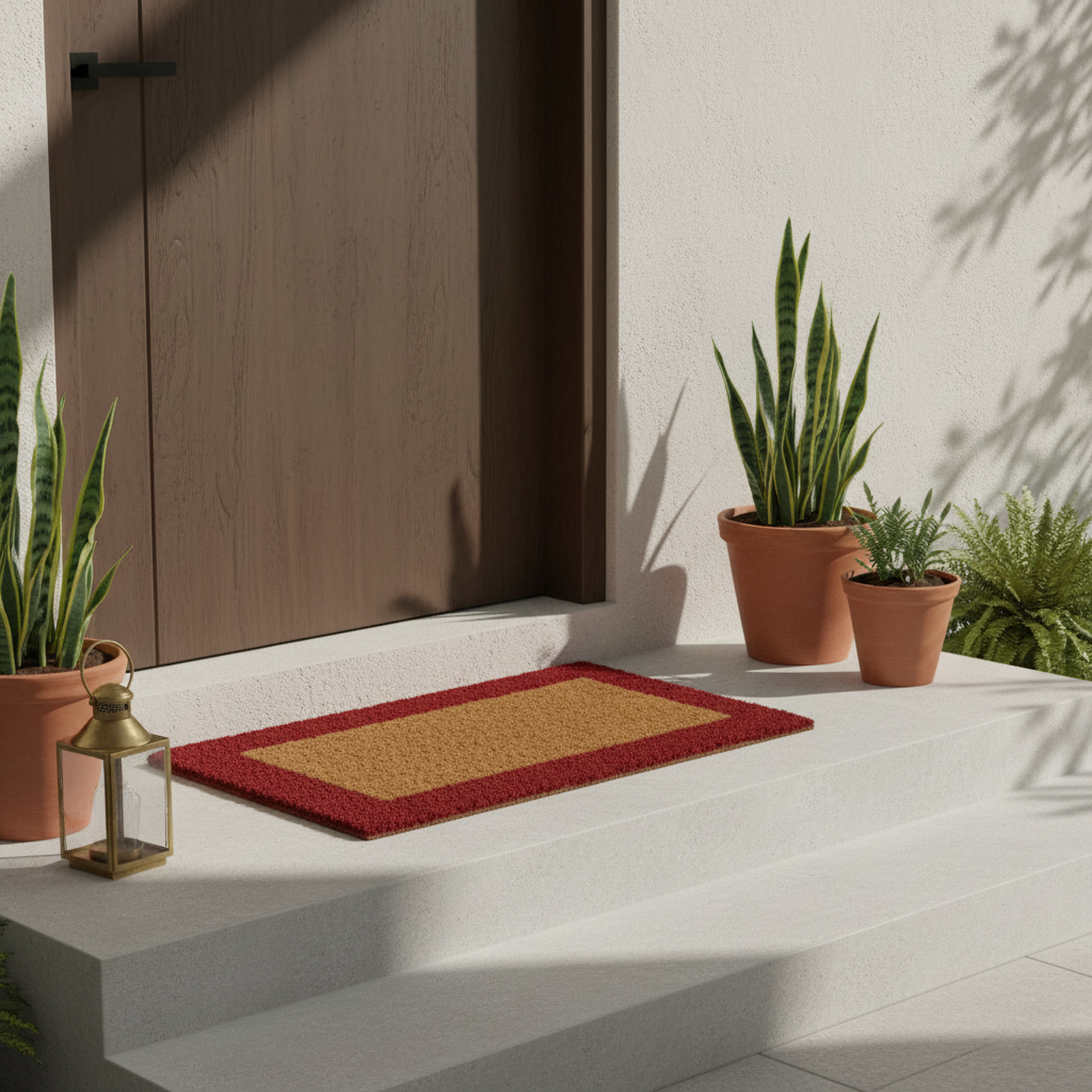 OnlyMat 100% Handloom 3cm Thick Coir Doormat with Maroon Border