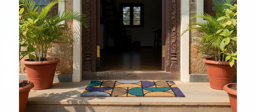 OnlyMat Contemporary Geometric Coir Doormat with Anti-Slip Backing