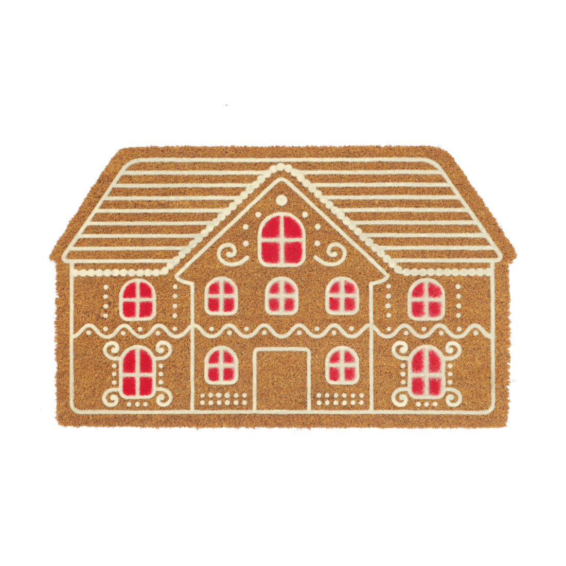 OnlyMat Winter Wonderland Gingerbread House – Flocked Coir Doormat