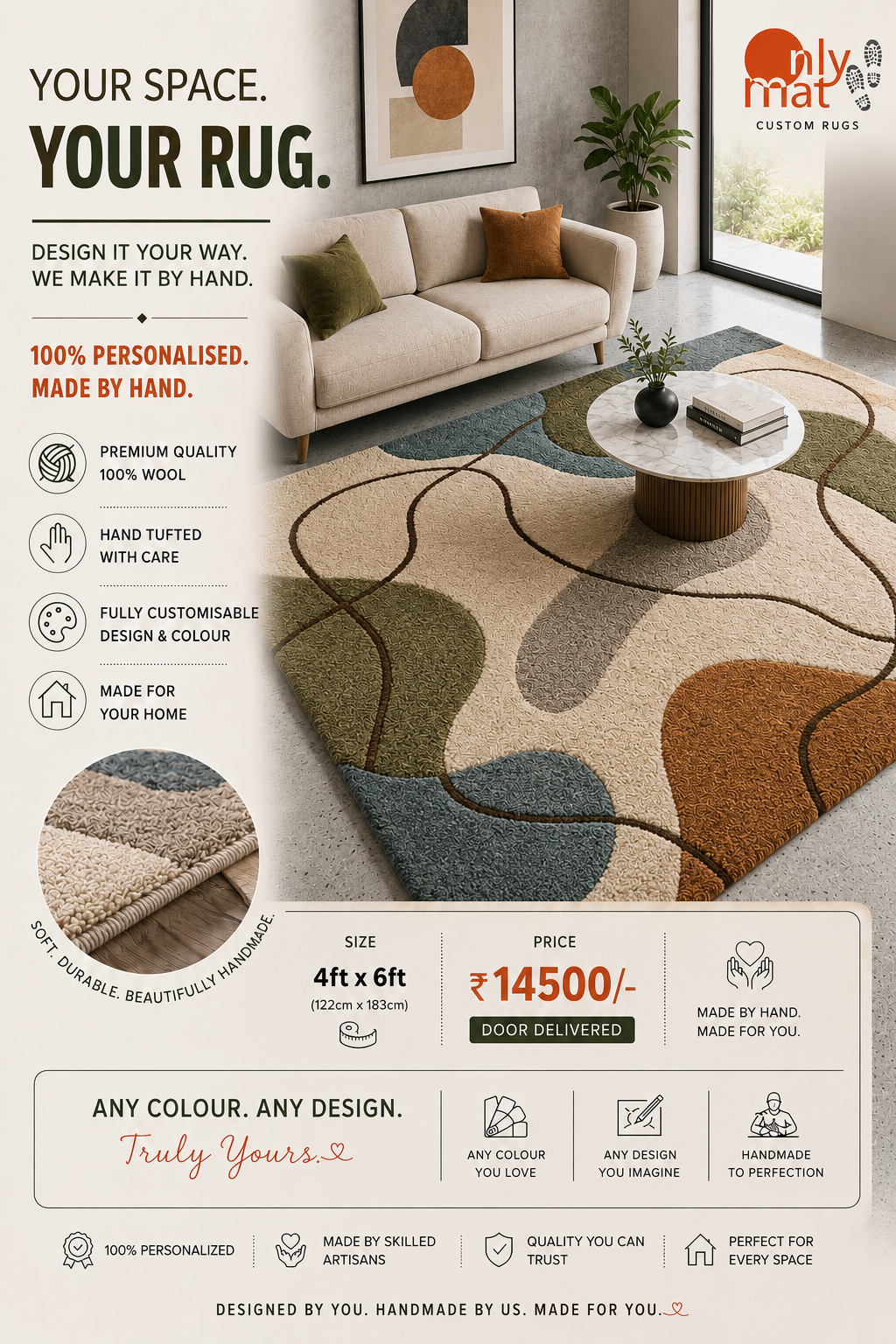 OnlyMat Bespoke Rug - Hand-tufted Personalised Custom Carpet