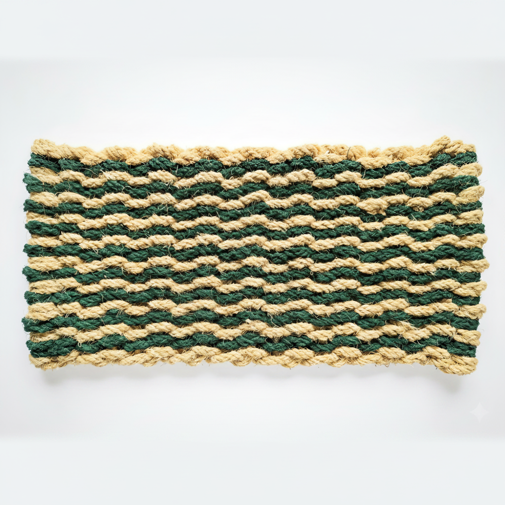 OnlyMat Handloom Nautical Coir Rope Mat – Green & Natural Dual Tone