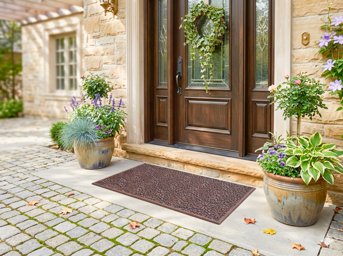 OnlyMat Bronze Petal Pattern Metallic Rubber Doormat