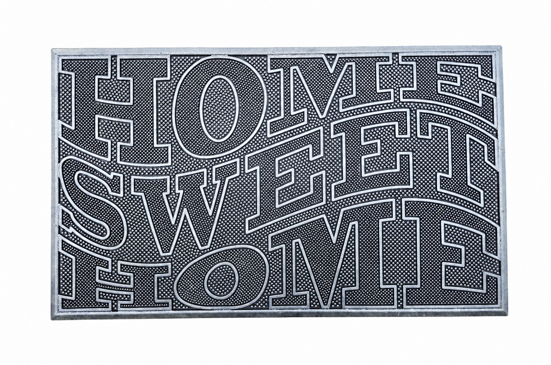 
                      
                        Decorative mat with 'Home Sweet Home' text on a white background
                      
                    