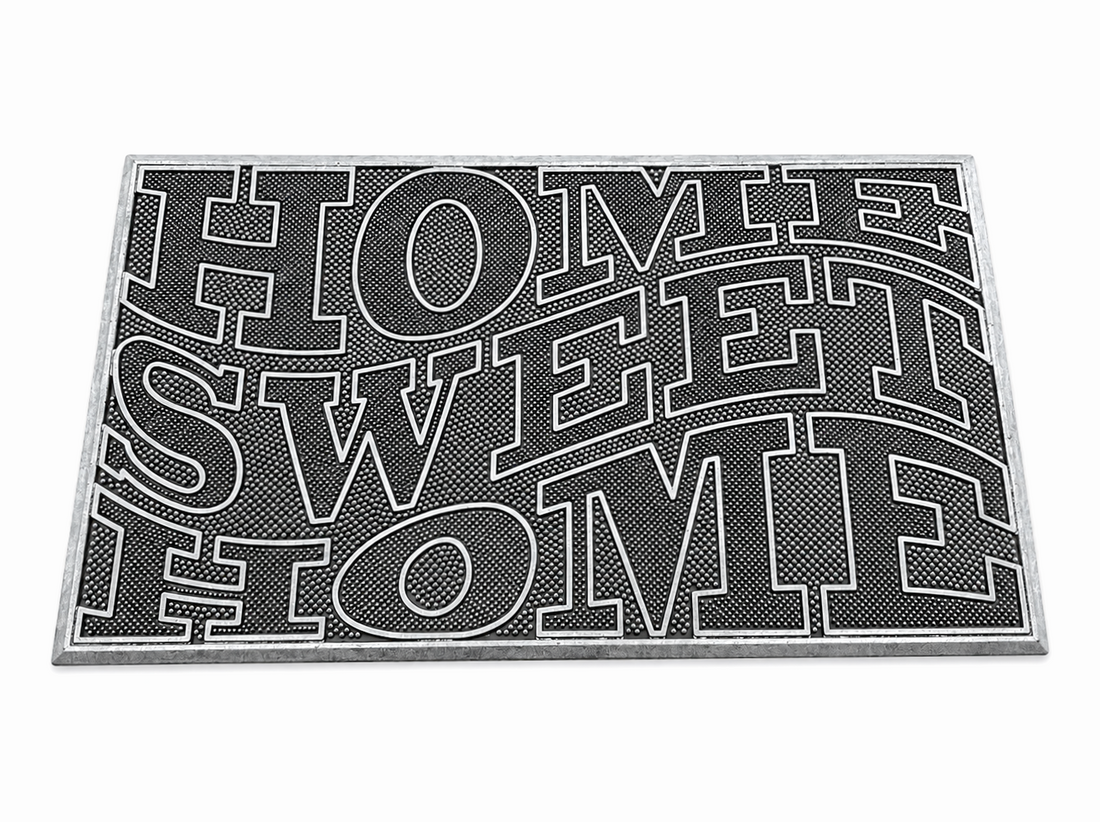 Doormat with 'Home Sweet Home' text on a white background