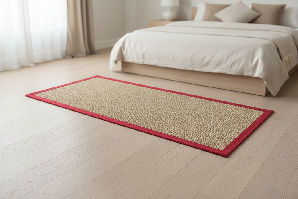 ओनलीमैट एंटी-स्किड इको-फ्रेंडली जूट योगा मैट मैरून कॉटन बॉर्डर के साथ