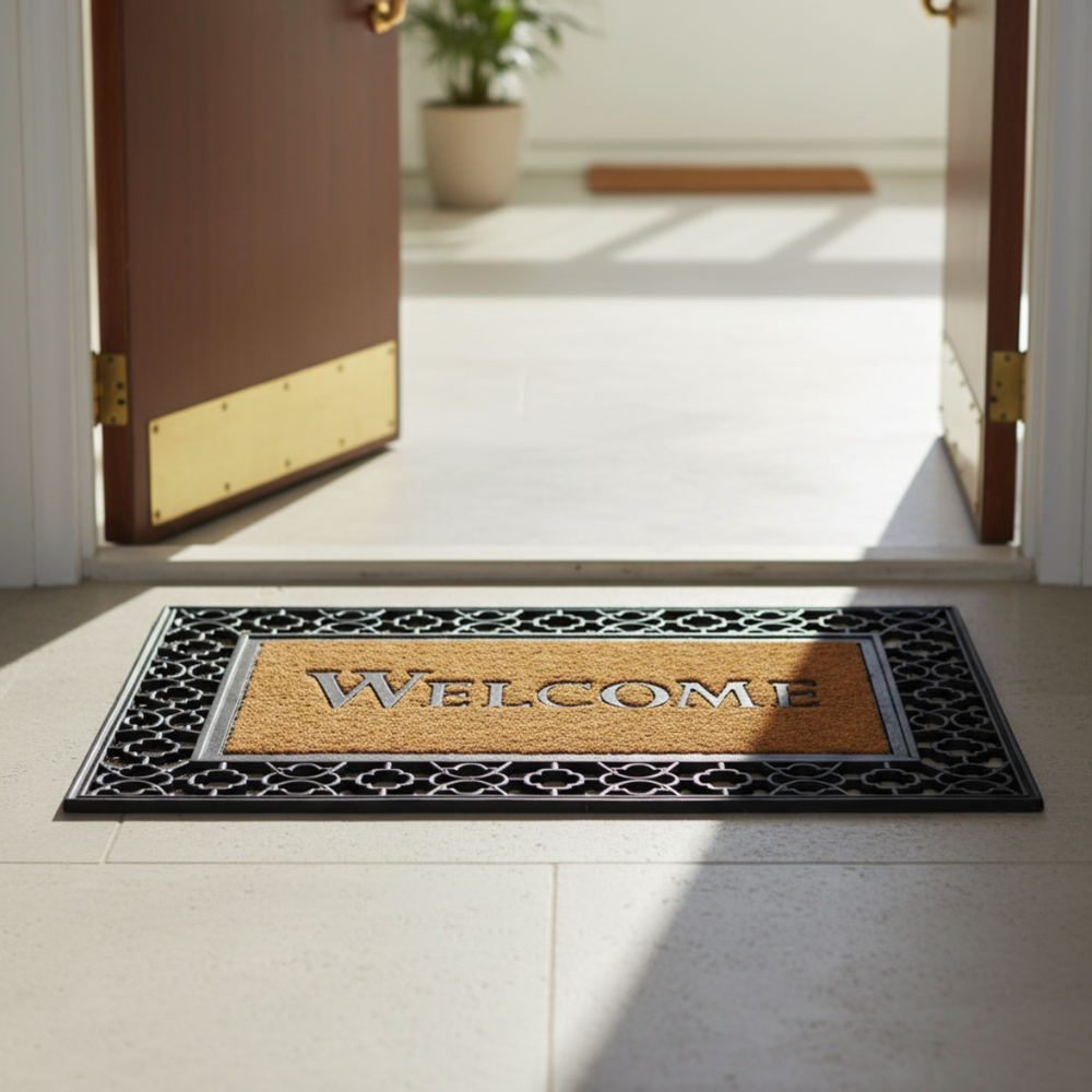 OnlyMat "Welcome" Coir Mat with Ornate Rubber Frame