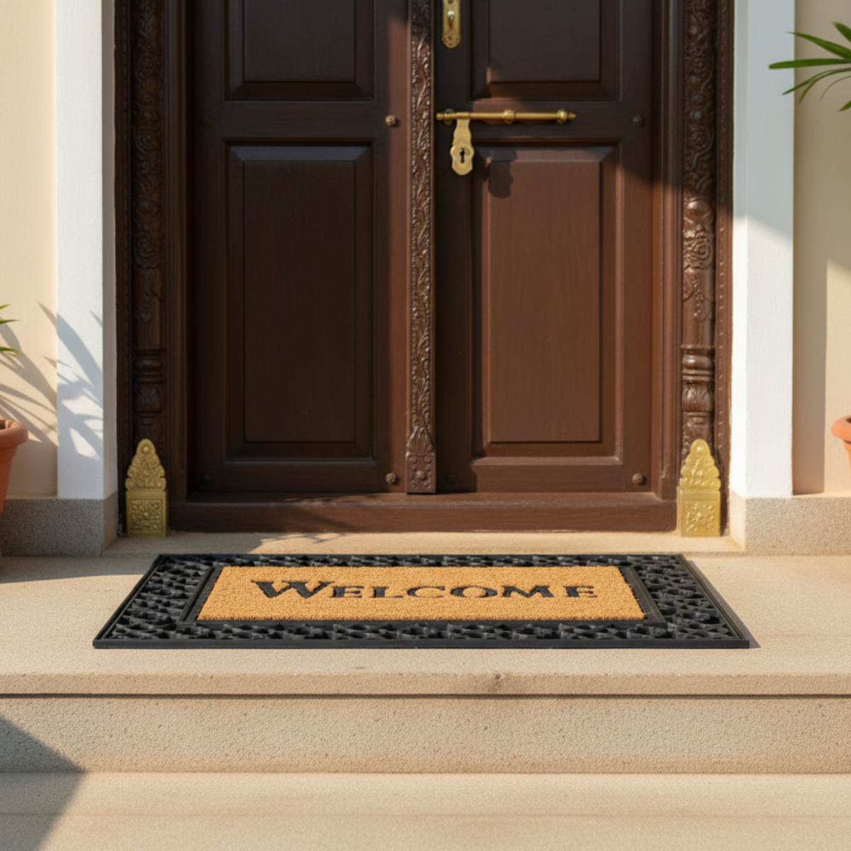 OnlyMat "Welcome" Coir Mat with Ornate Rubber Frame