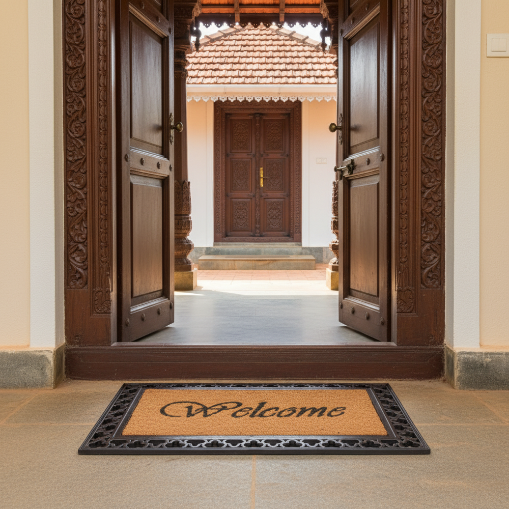 OnlyMat Golden Colour Coco Rubber Welcome Entrance Door Mat with Wide Border