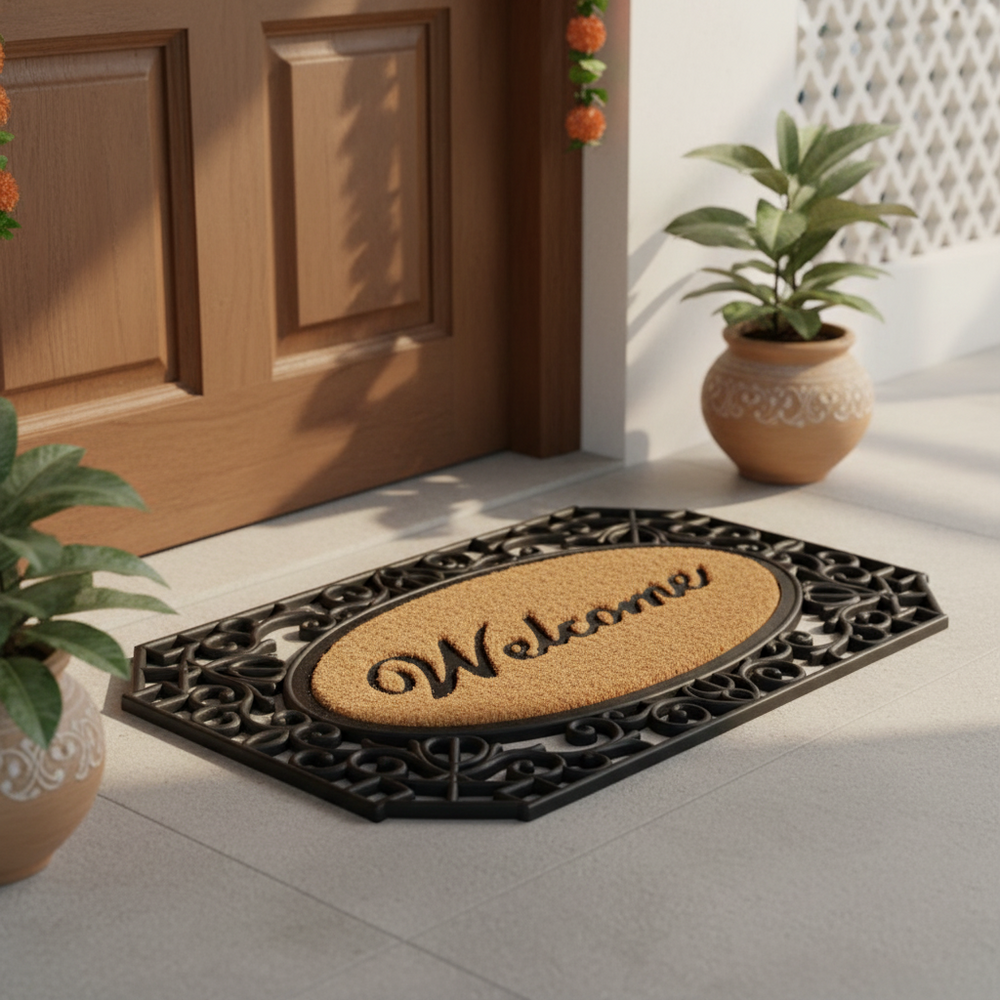 ओनलीमैट वेलकम डोर मैट बड़े कास्ट आयरन ग्रिल बॉर्डर डिज़ाइन के साथ