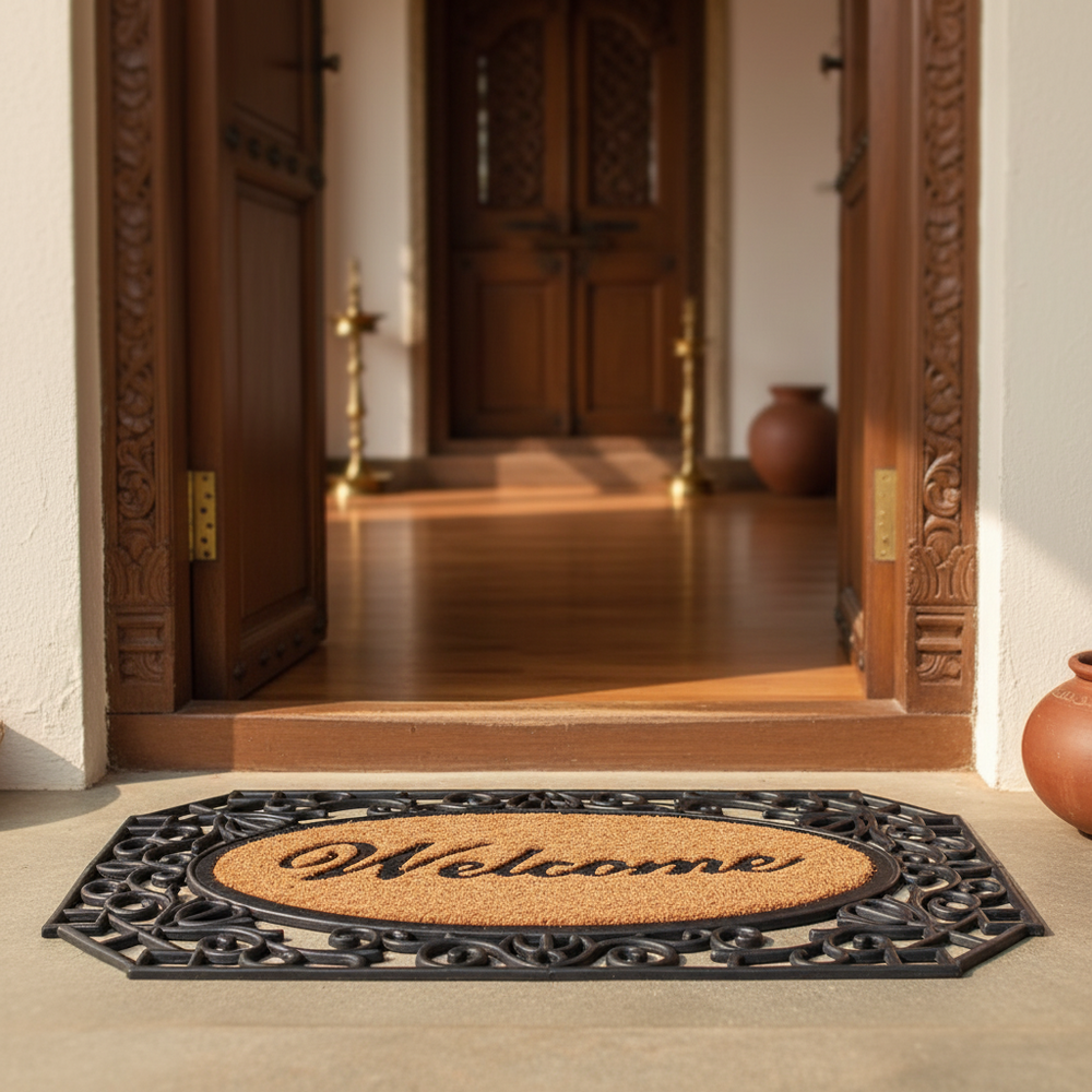 
                      
                        ओनलीमैट वेलकम डोर मैट बड़े कास्ट आयरन ग्रिल बॉर्डर डिज़ाइन के साथ
                      
                    